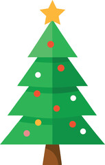 Stylized Christmas Tree Illustration with Star Topper and Colorful Ornaments