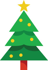 Stylized Christmas Tree Illustration with Star Topper and Colorful Ornaments
