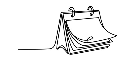 A stylized line drawing of a flip calendar with pages turning showing the concept of time passing vector