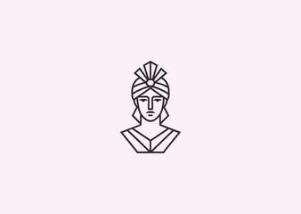 A geometric style line art logo of Hera, symbolizing royalty, wisdom, and protection