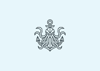 A geometric style line art logo of a Kraken wrapped around an anchor, symbolizing power, mystery, and the sea