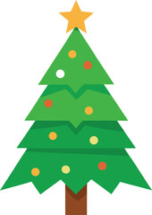 Stylized Christmas Tree Illustration with Star Topper and Colorful Ornaments