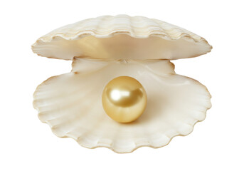 Isolated golden pearl in open shell with frilled edge shines, a prized treasure find
