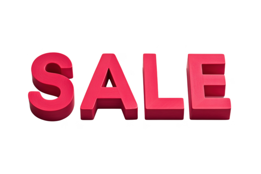 Red 3 D Letters Spelling the Word S A L E isolated on a transparent background sale text