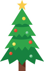 Stylized Christmas Tree Illustration with Star Topper and Colorful Ornaments