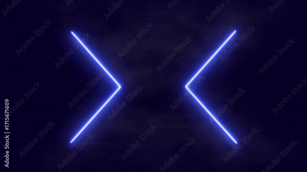 Poster illuminated geometry: dynamic neon arrow formation in rhythmic pulsation sequence
