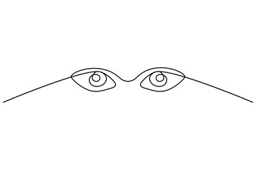 Continuous one line drawing of human eye design. Human eye retina in one continuous line.