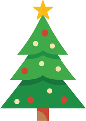 Stylized Christmas Tree Illustration with Star Topper and Colorful Ornaments
