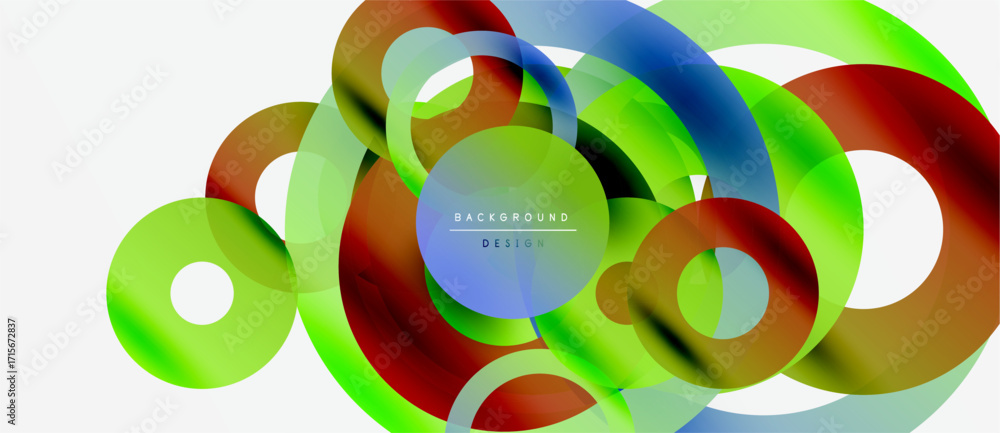 Poster abstract colorful circles overlap, creating dynamic visual effect. modern design elements suggest en