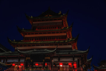 Shanghai famous traditional architecture of Yu yuan garden at night.