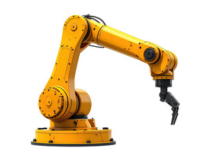 Fototapeta premium Industrial robotic arm, yellow and black, isolated
