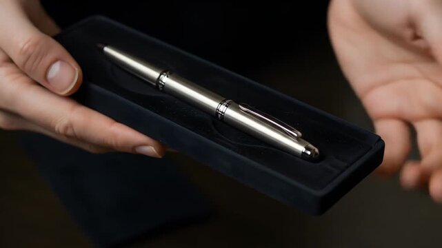 Hands holding dark rectangular object