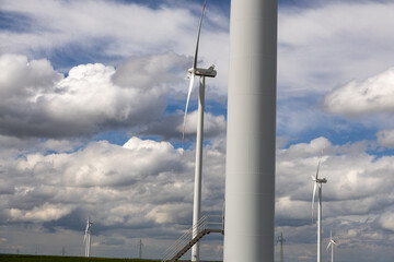 Windmills in the fields are mainly used to produce green electricity from wind