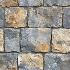 Tileable squared stone wall texture seamless pattern in gray and beige tones, rustic masonry background with mortar for 3D rendering, architecture, and design