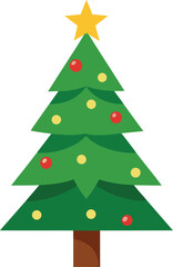 Stylized Christmas Tree Illustration with Star Topper and Colorful Ornaments
