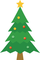 Stylized Christmas Tree Illustration with Star Topper and Colorful Ornaments