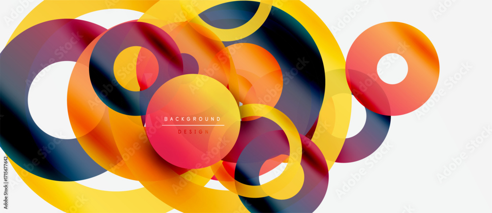 Poster abstract vibrant circles overlap creating dynamic colorful composition. modern design element for ba