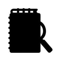 Illustration of a spiral notebook with magnifying glass concept of research