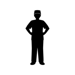Black Silhouette of a Medical Professional in Scrubs and Cap Standing Tall