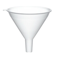 White plastic funnel, conical shape, handle (1)