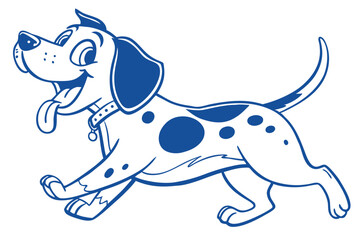 Blue Animated Cartoon Dog with Spots Running on a White Background, Cheerful Puppy