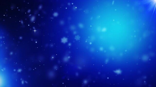 Blue abstract background with glowing snowflakes falling, festive winter theme for Christmas and New Year celebrations