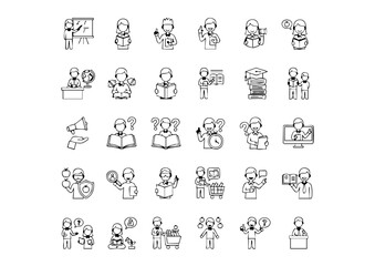 Education and Teaching Icons, Teacher Actions and Concepts, Classroom Professionals Vector Sets