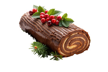 Christmas chocolate yule log on a transparent background