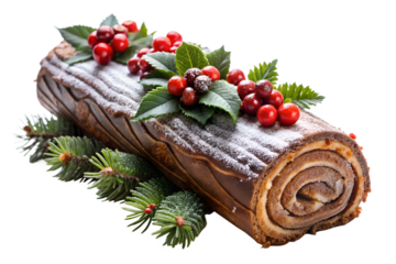 Christmas chocolate yule log on a transparent background