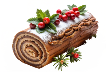 Christmas chocolate yule log on a transparent background