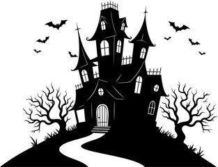 Spooky Halloween Castle Silhouette Illustration
