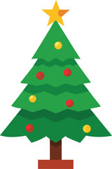 Stylized Christmas Tree Illustration with Star Topper and Colorful Ornaments