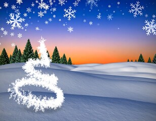 Winter wonderland scene with a stylized Christmas tree