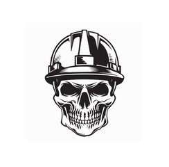 Human Skull Wearing Construction Helmet Vector for Safety and Labor Concepts
