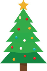 Stylized Christmas Tree Illustration with Star Topper and Colorful Ornaments