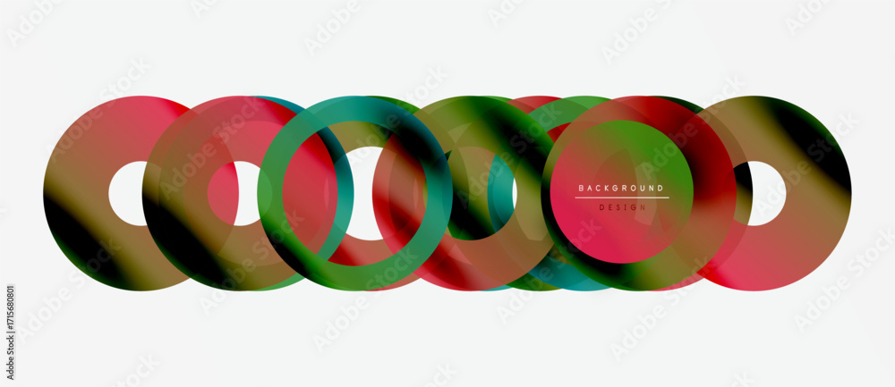 Poster abstract colorful overlapping circles create modern design. gradient shades blend, forming dynamic v