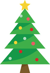 Stylized Christmas Tree Illustration with Star Topper and Colorful Ornaments