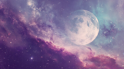 Obraz premium Alien planet fantasy landscape space background. Sci-fi horizontal poster. Moon poster. Science fiction digital raster bitmap illustration. Horizontal format wallpaper. AI artwork.