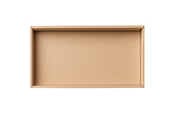 Top view empty rectangular beige cardboard box, open container, packaging mockup, delivery, storage, postal service, shipping isolated on transparent background