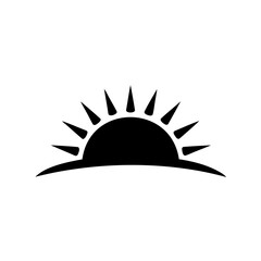 A bold and simple illustration of the sun rising over a landscape