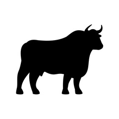 Black silhouette of a bull with horns on a white background