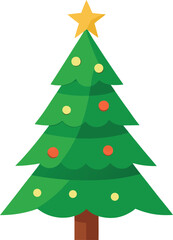 Stylized Christmas Tree Illustration with Star Topper and Colorful Ornaments