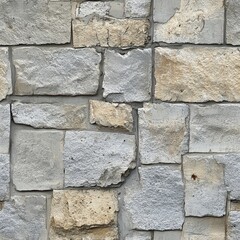 Tileable squared stone wall texture seamless pattern in light gray and beige tones, rustic masonry background with mortar for 3D rendering, architecture, and design