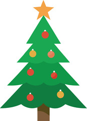Stylized Christmas Tree Illustration with Star Topper and Colorful Ornaments