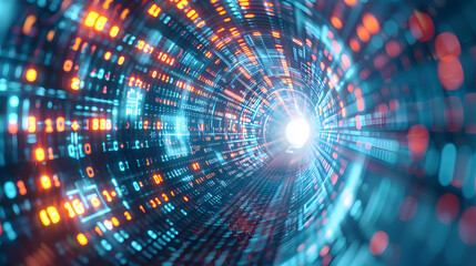 Obraz premium Abstract glowing tunnel made of neon data streams
