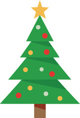 Stylized Christmas Tree Illustration with Star Topper and Colorful Ornaments