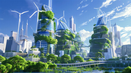 未来的なエコ都市の風景