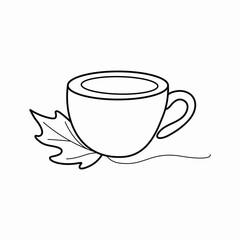 Coffee cup and autumn leaf outline design for coloring book or educational purposes vector illustration simple and minimalist design