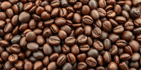Fototapeta premium Close-up of organic coffee beans, rich brown hues, earthy tones, brown, robusta