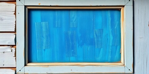 Faded blue windowpane, weathered wood frame, chipped paint,  wood,  pane